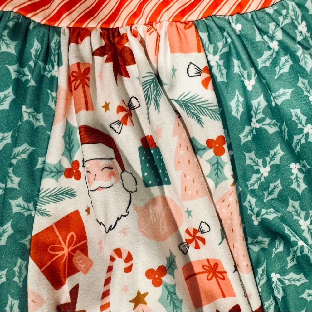 Cheeky Plum Striped and Floral Long Sleeve Santa Dress - Size 4T - EUC ⭐🎄 - Picture 8 of 12